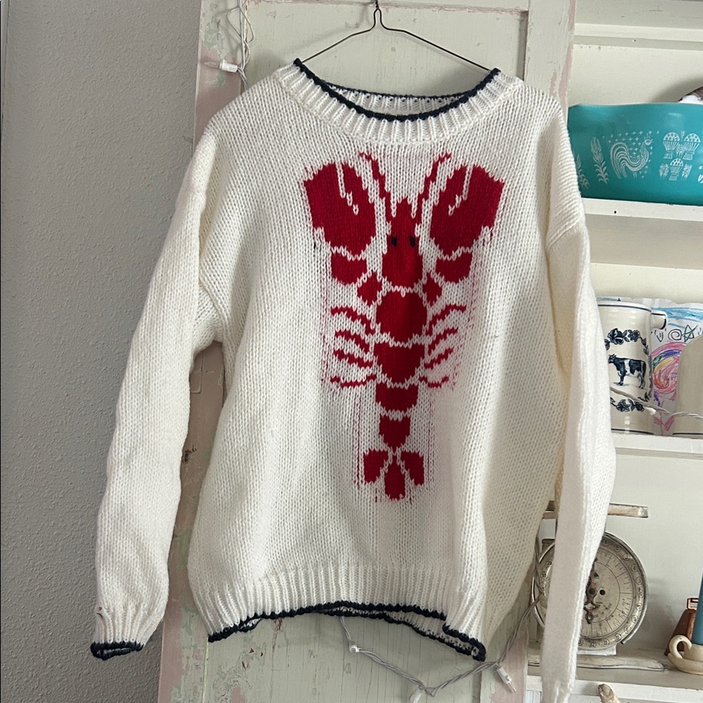 Cream Sweater with Red Lobster Motif
